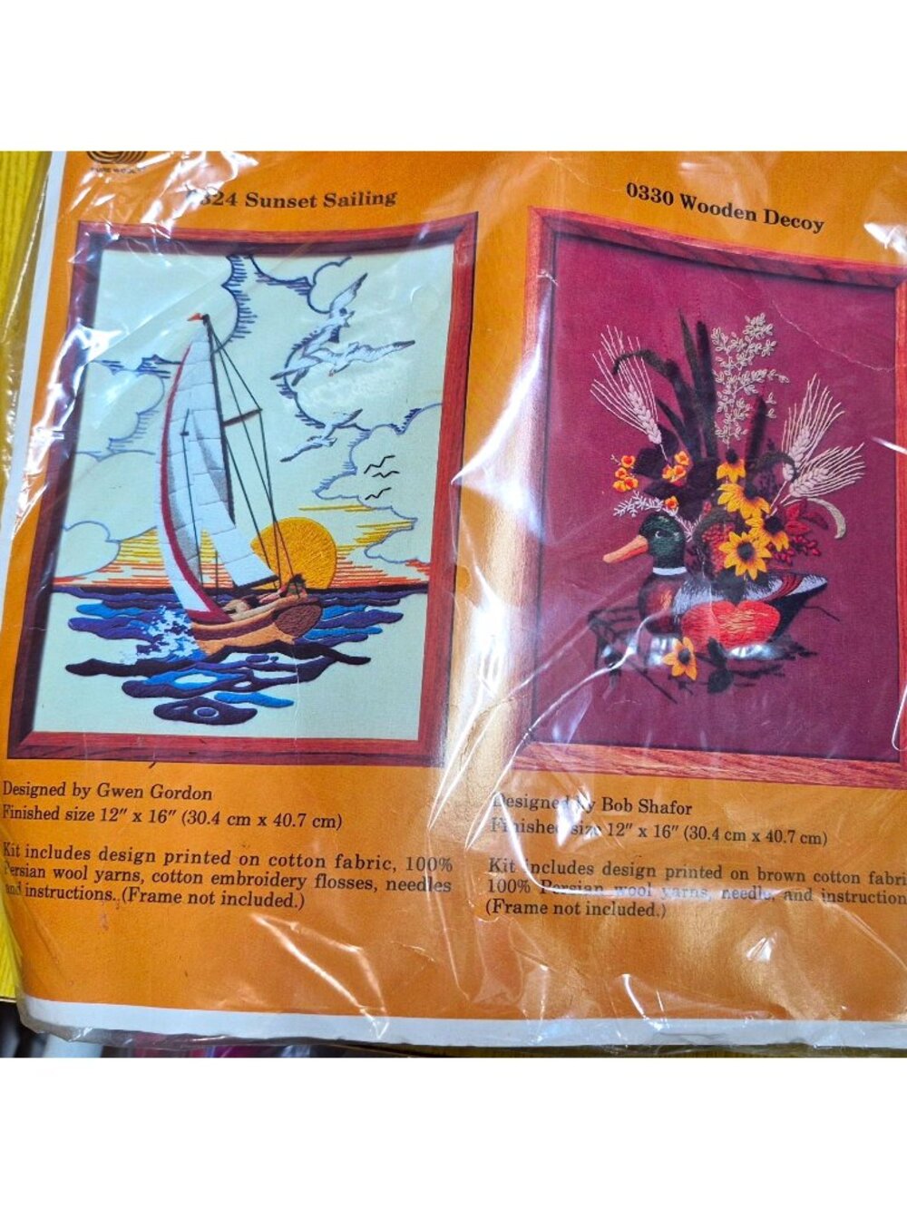 1983 NIP 2pc Sunset Stitchery Wooden Decoy Sailboat Needlepoint Kit #0330